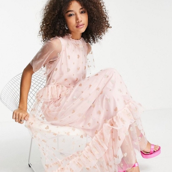 COPY - SISTER JANE SOUVENIR HEARTS MIDI DRESS IN VEILED ROSE PINK small